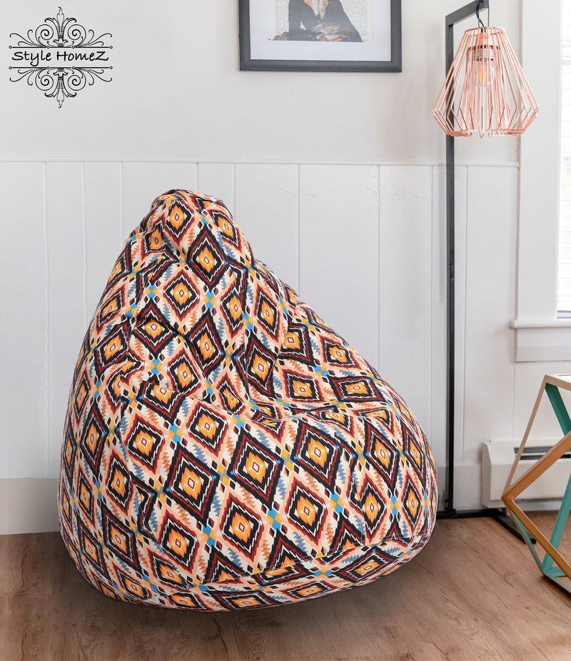 Style Homez Classic Cotton Canvas Geometric Printed Bean Bag XL Size Cover Only