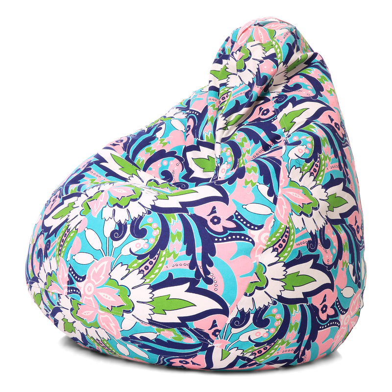 Style Homez Classic Cotton Canvas Floral Printed Bean Bag XL Size Filled with Beans Fillers