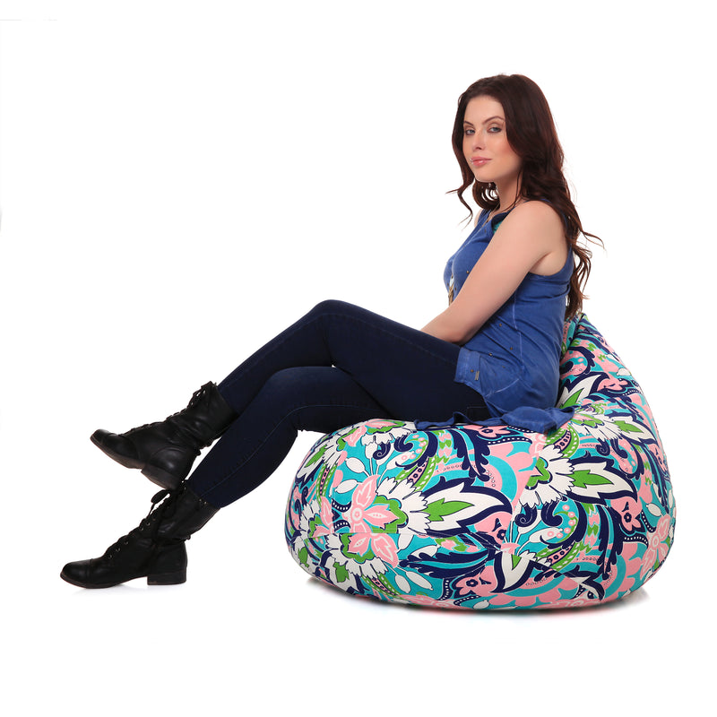 Style Homez Classic Cotton Canvas Floral Printed Bean Bag XL Size Cover Only