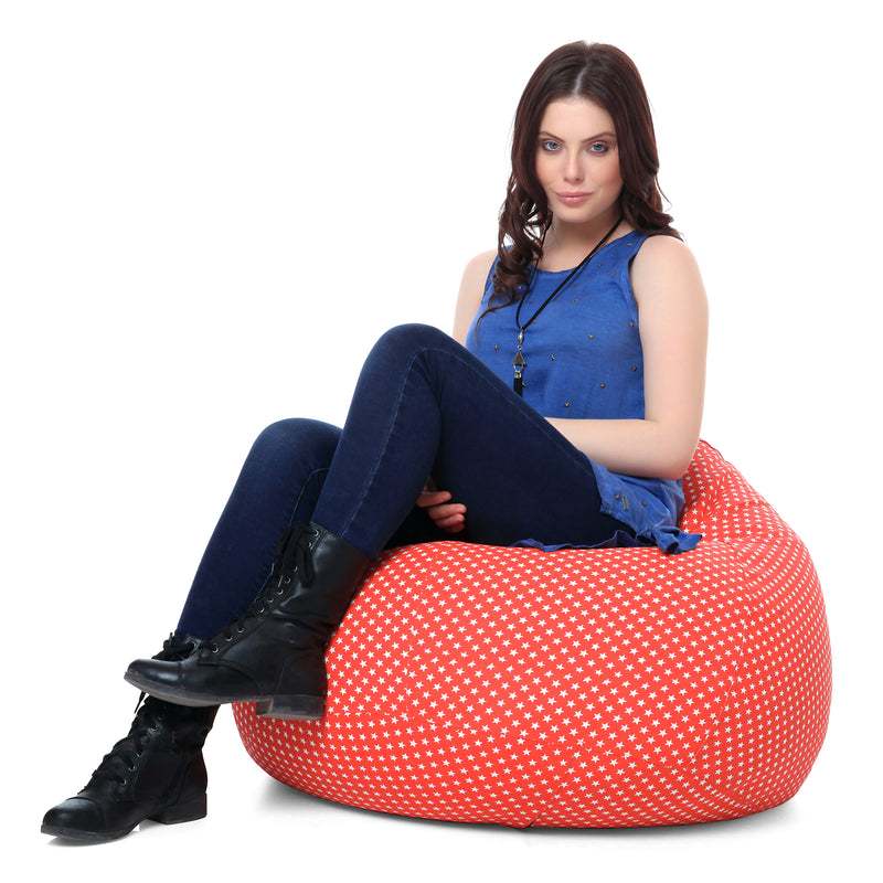 Style Homez Classic Cotton Canvas Star Printed Bean Bag XL Size Filled with Beans Fillers