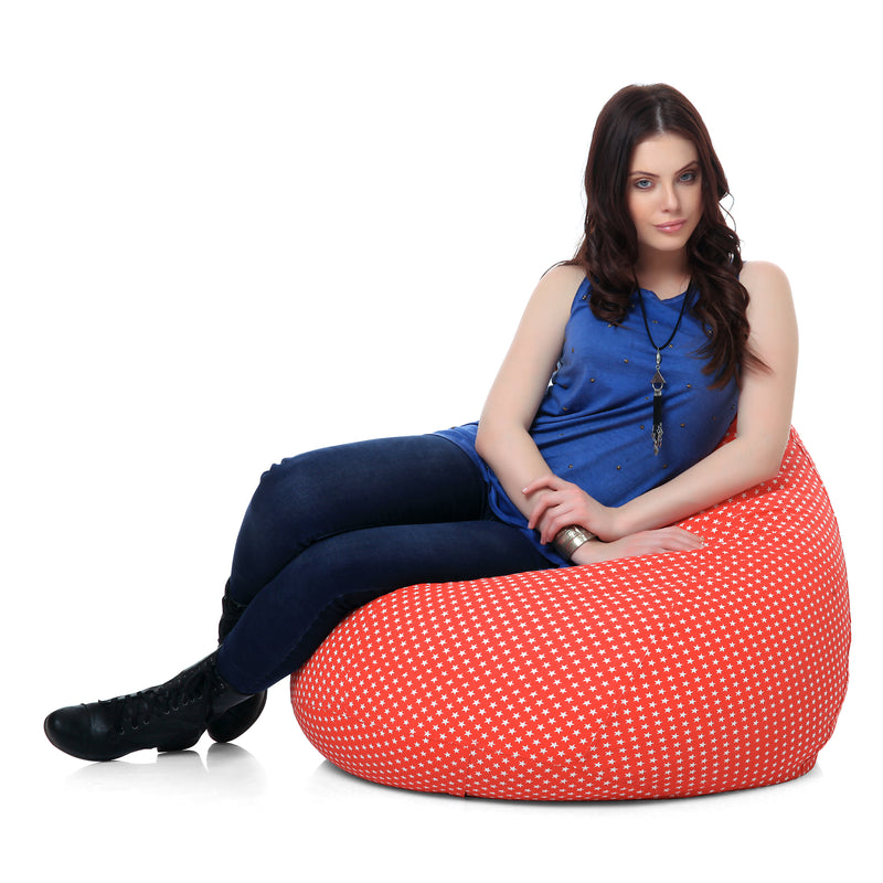 Style Homez Classic Cotton Canvas Star Printed Bean Bag XL Size Filled with Beans Fillers