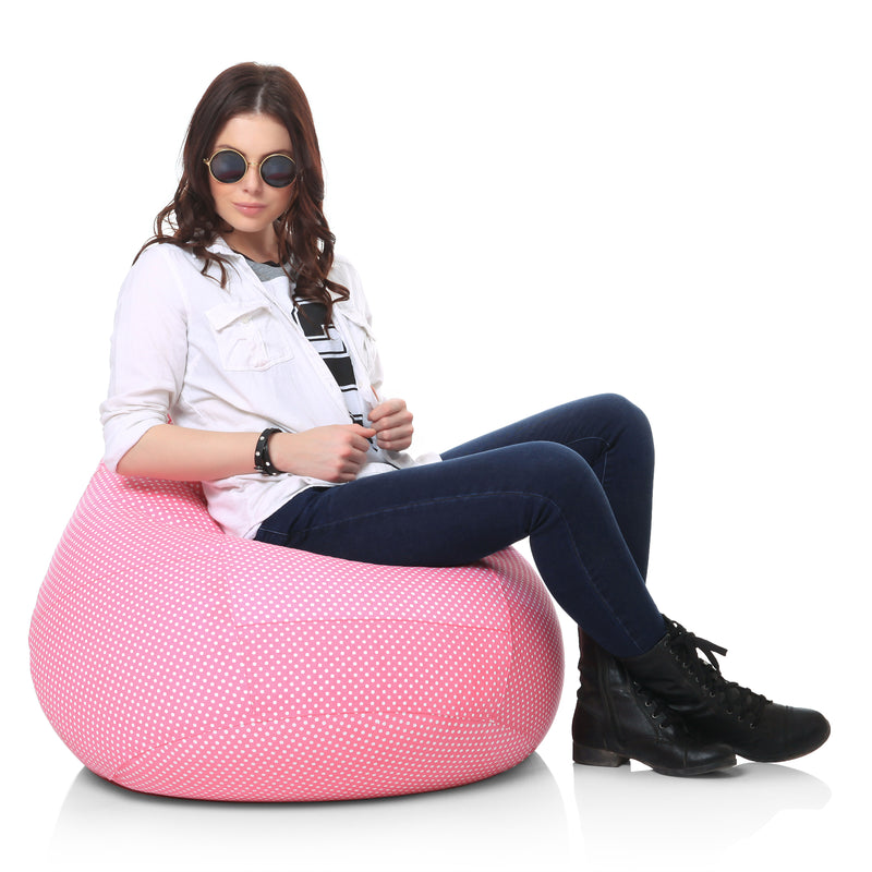 Style Homez Classic Cotton Canvas Polka Dots Printed Bean Bag XL Size Filled with Beans Fillers
