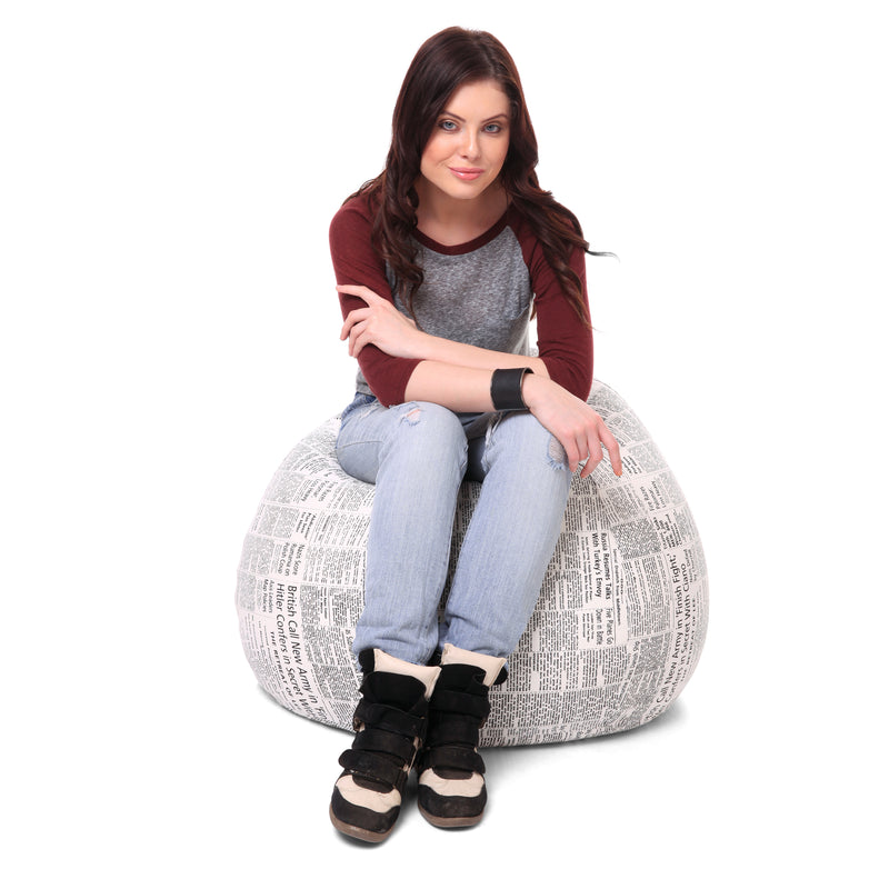 Style Homez Classic Cotton Canvas Newspaper Printed Bean Bag XL Size Filled with Beans Fillers