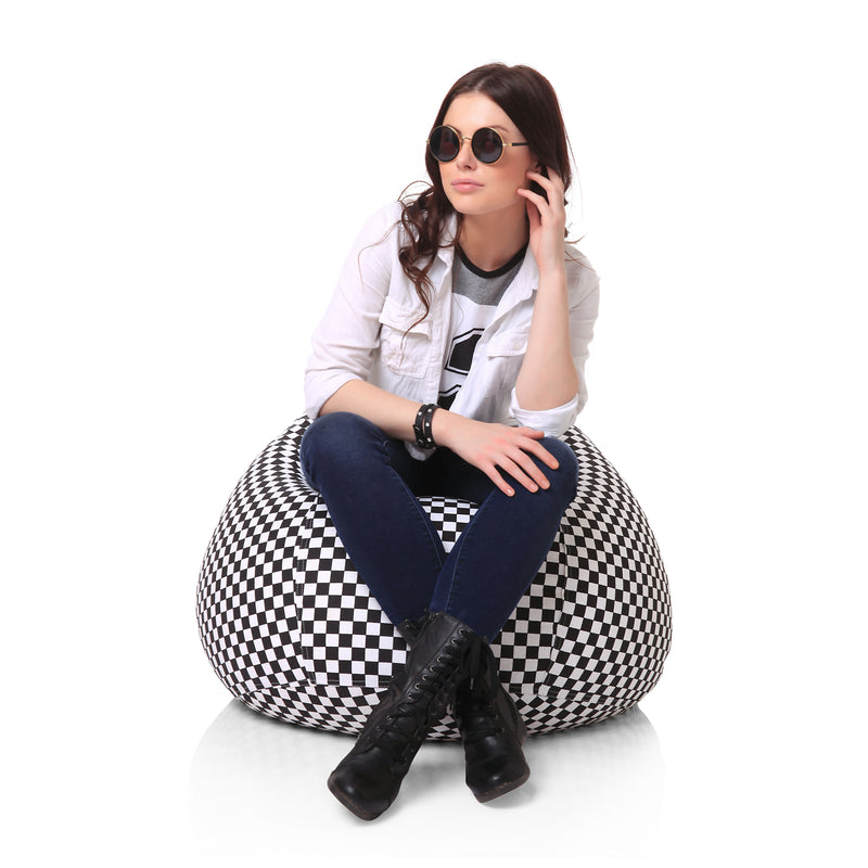 Style Homez Classic Cotton Canvas Checkered Printed Bean Bag XL Size Filled with Beans Fillers