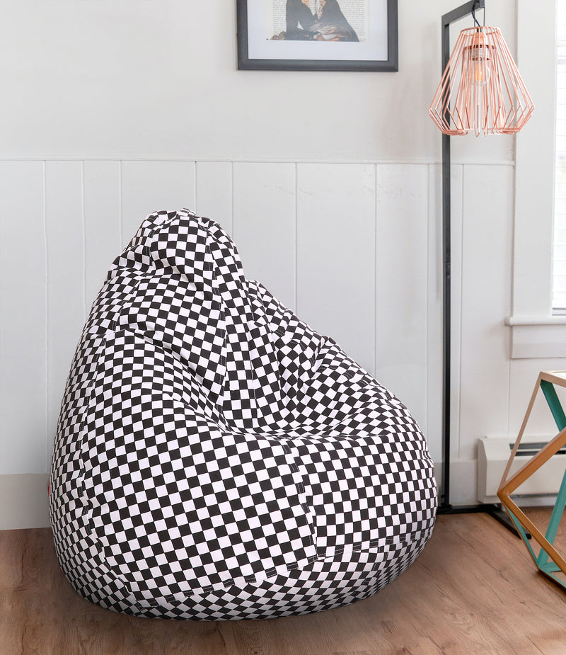 Style Homez Classic Cotton Canvas Checkered Printed Bean Bag XL Size Filled with Beans Fillers