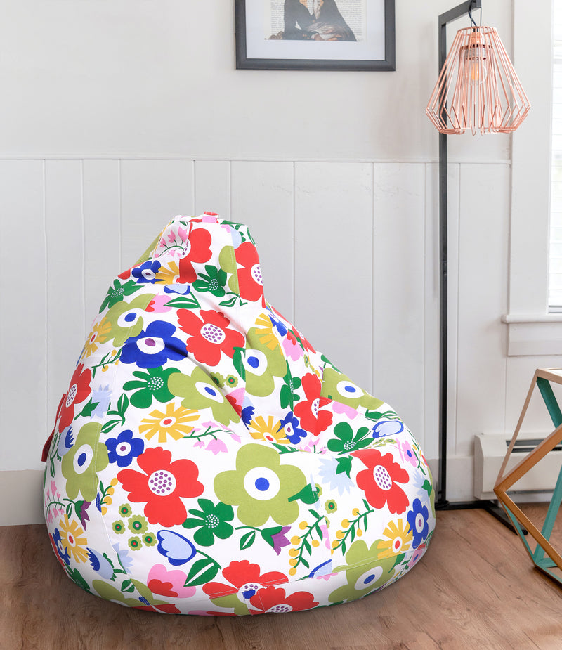 Style Homez Classic Cotton Canvas Floral Printed Bean Bag XL Size Filled with Beans Fillers