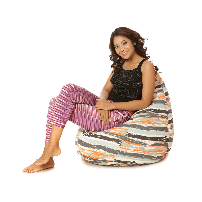 Style Homez Classic Cotton Canvas Stripes Printed Bean Bag XL Size Cover Only