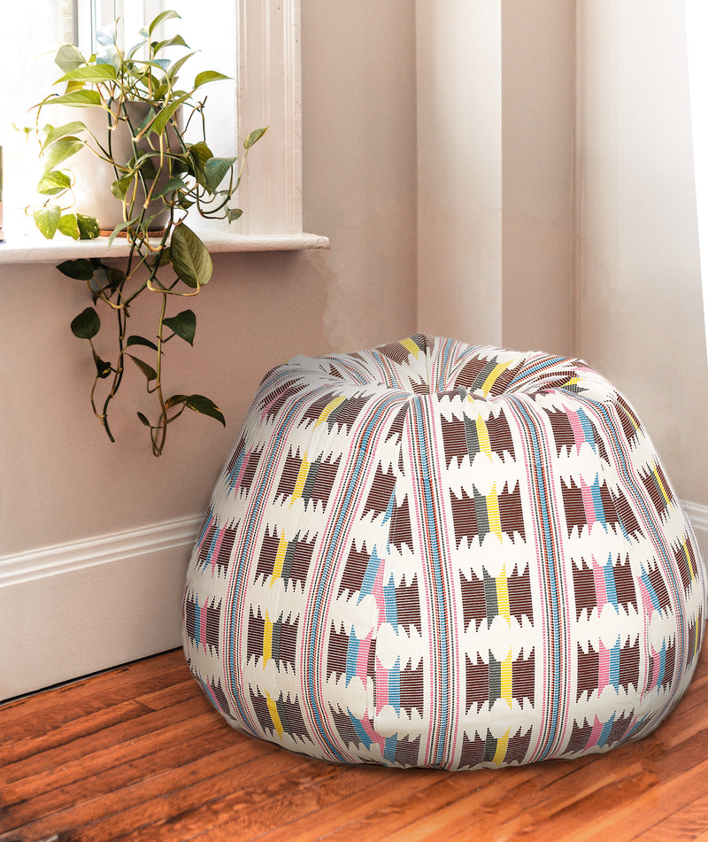 Style Homez Classic Cotton Canvas IKAT Printed Bean Bag XL Size Filled with Beans Fillers