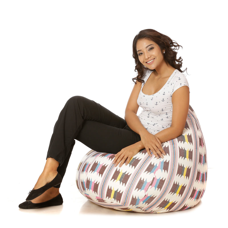 Style Homez Classic Cotton Canvas IKAT Printed Bean Bag XL Size Filled with Beans Fillers
