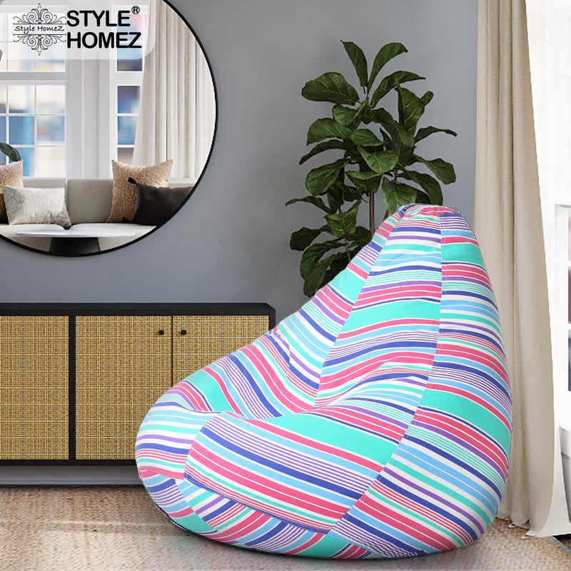 Style Homez Classic Cotton Canvas Stripes Printed Bean Bag XXL Size with Fillers