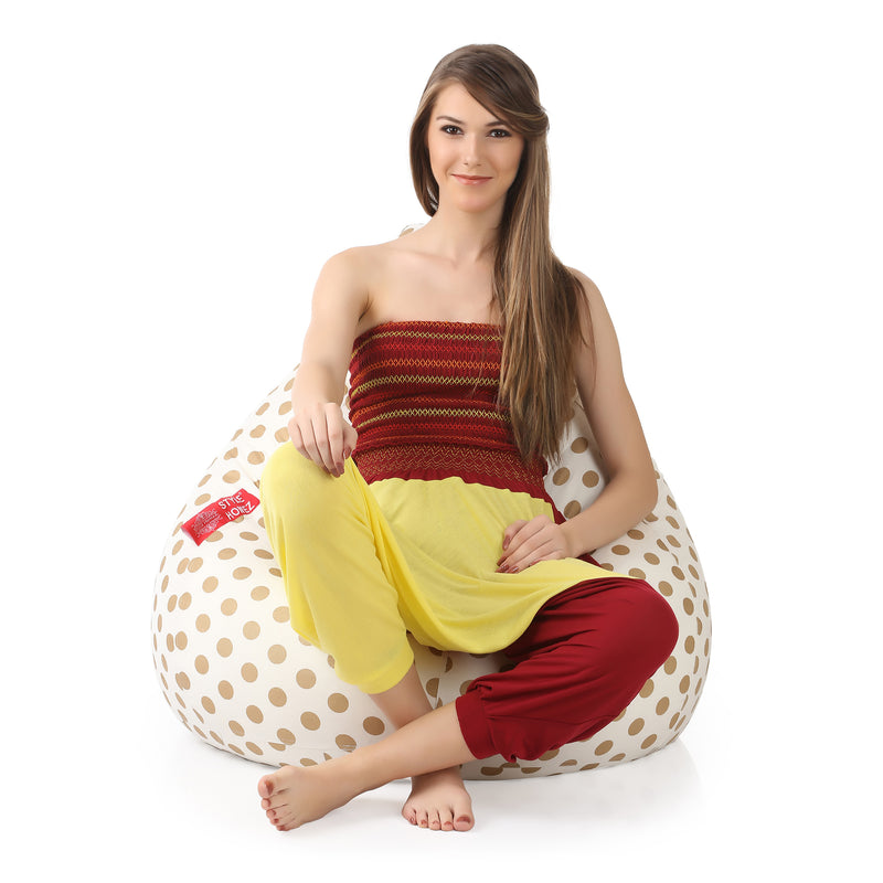 Style Homez Classic Cotton Canvas Polka Dots Printed Bean Bag XXL Size Cover Only