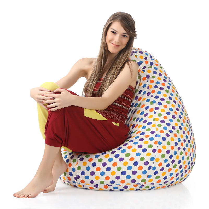 Style Homez Classic Cotton Canvas Polka Dots Printed Bean Bag XXL Size Cover Only