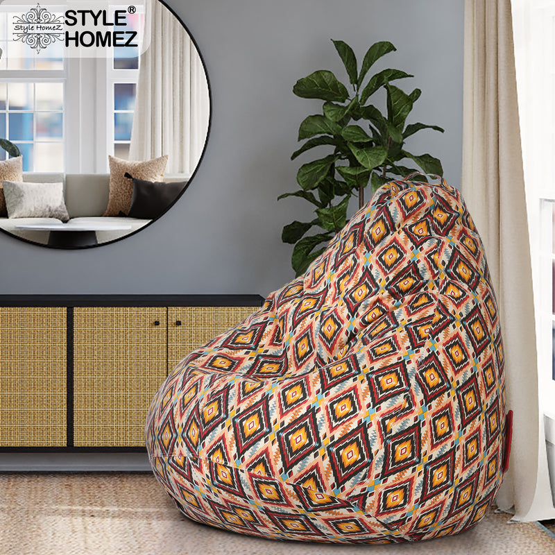 Style Homez Classic Cotton Canvas Geometric Printed Bean Bag XXL Size Cover Only
