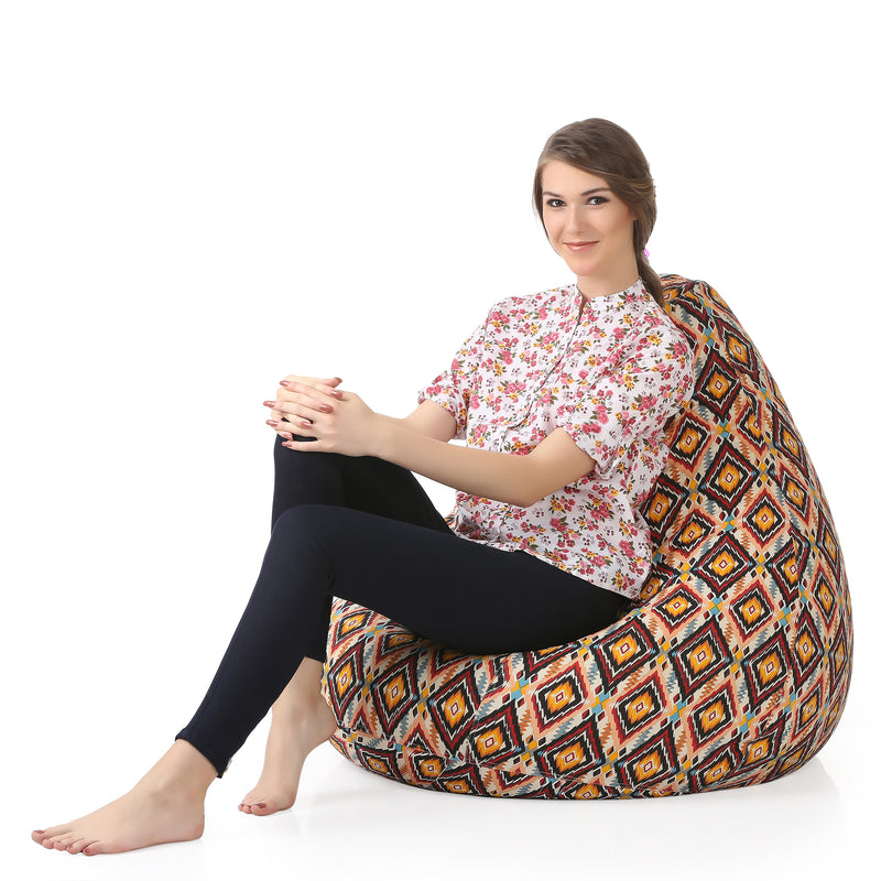 Style Homez Classic Cotton Canvas Geometric Printed Bean Bag XXL Size Cover Only