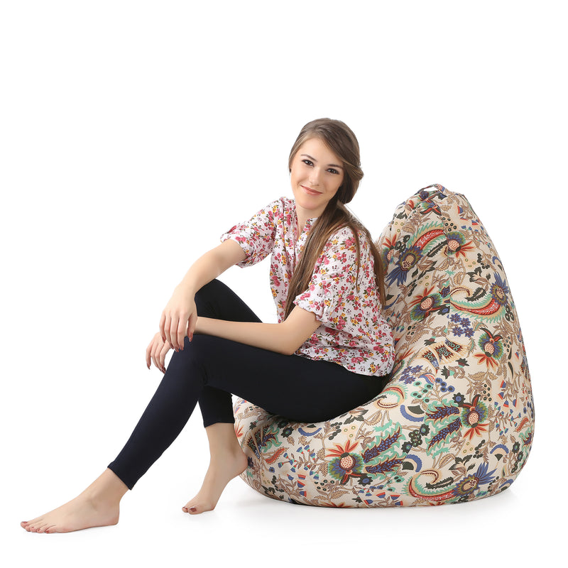 Style Homez Classic Cotton Canvas Floral Printed Bean Bag XXL Size Cover Only