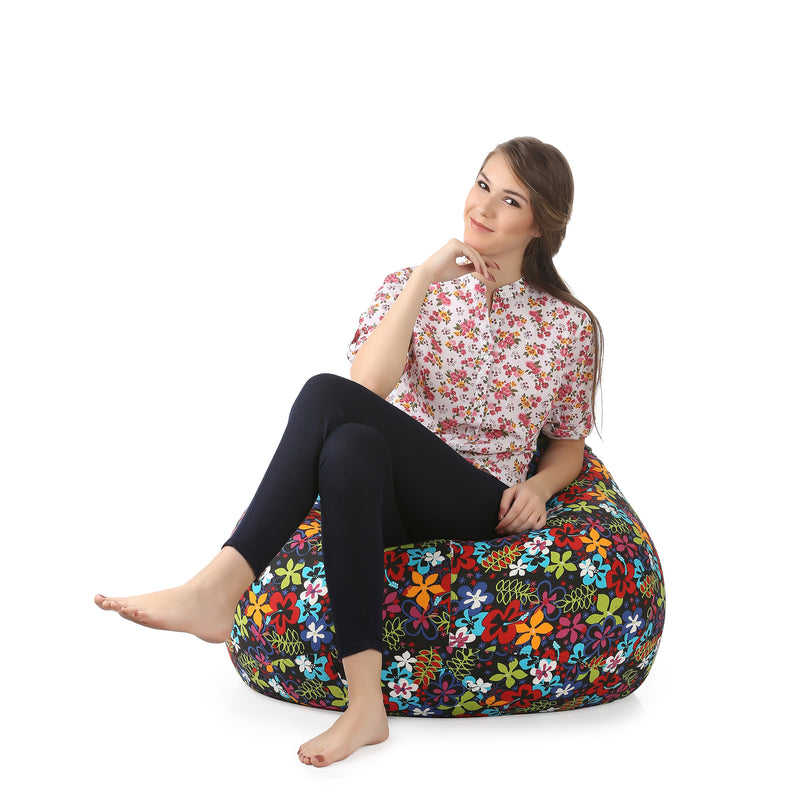 Style Homez Classic Cotton Canvas Floral Printed Bean Bag XXL Size Cover Only