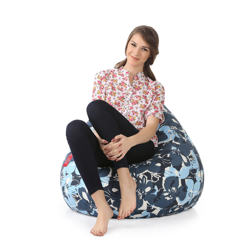 Style Homez Classic Cotton Canvas Floral Printed Bean Bag XXL Size with Fillers