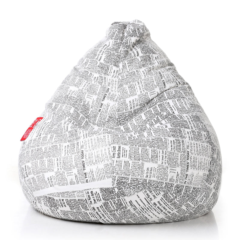 Style Homez Classic Cotton Canvas Newspaper Printed Bean Bag XXL Size with Fillers
