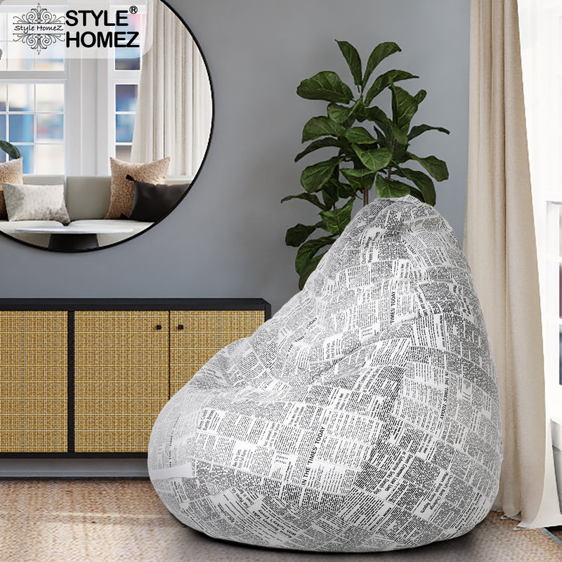 Style Homez Classic Cotton Canvas Newspaper Printed Bean Bag XXL Size Cover Only