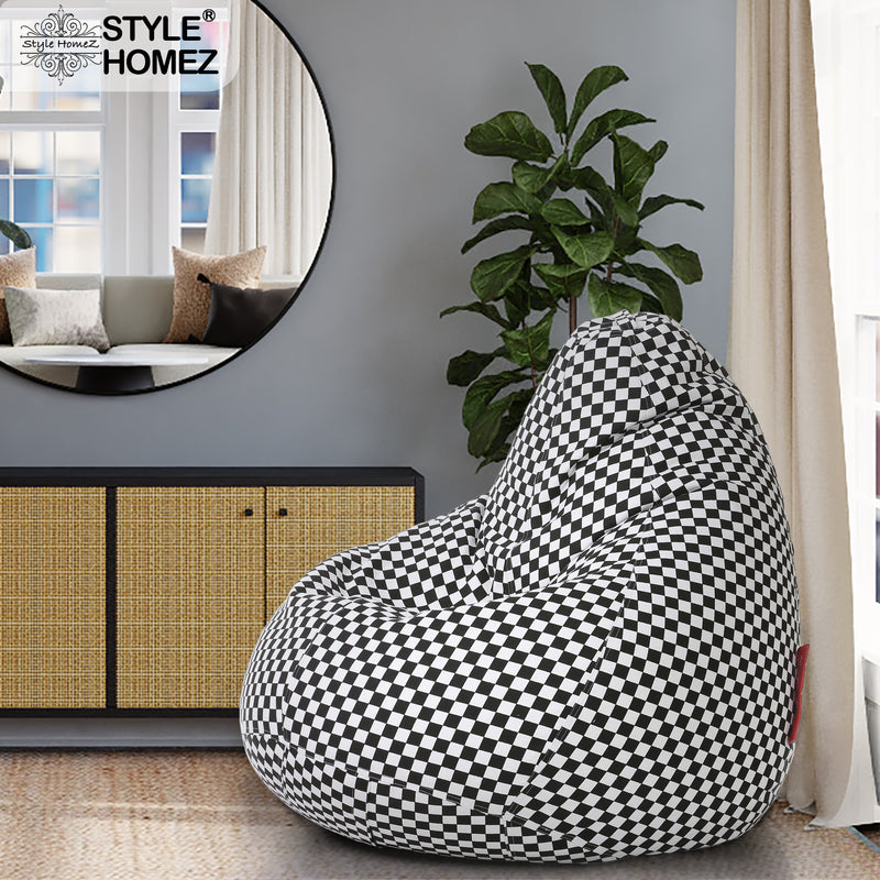 Style Homez Classic Cotton Canvas Checkered Printed Bean Bag XXL Size Cover Only