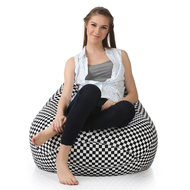 Style Homez Classic Cotton Canvas Checkered Printed Bean Bag XXL Size Cover Only