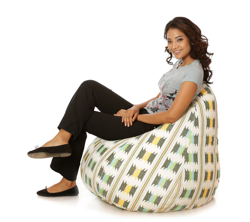 Style Homez Classic Cotton Canvas IKAT Printed Bean Bag XXL Size With Fillers