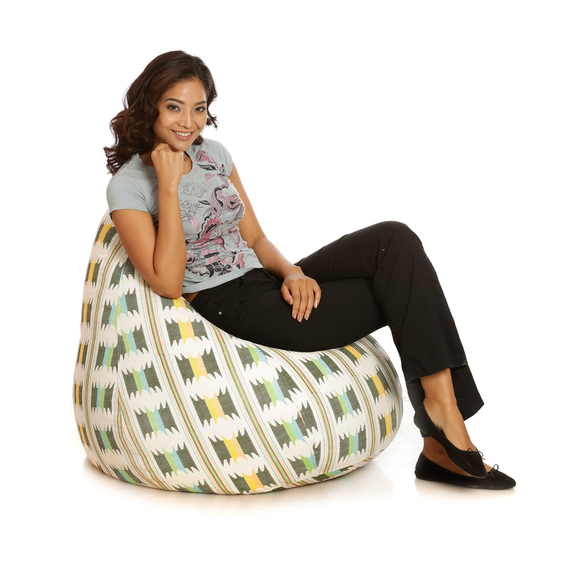 Style Homez Classic Cotton Canvas IKAT Printed Bean Bag XXL Cover Only