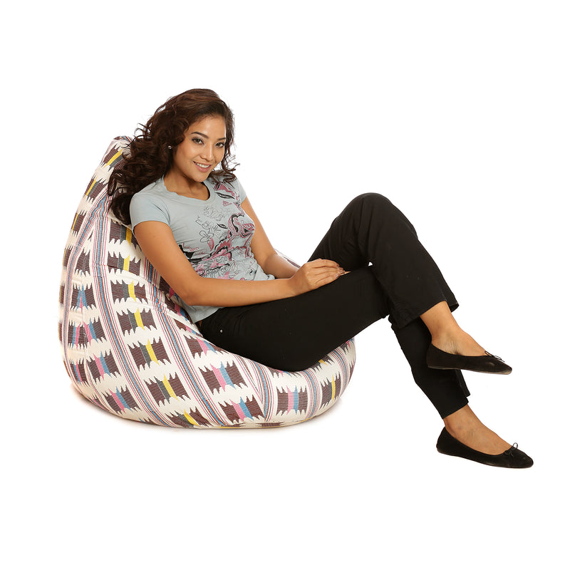 Style Homez Classic Cotton Canvas IKAT Printed Bean Bag XXL Cover Only