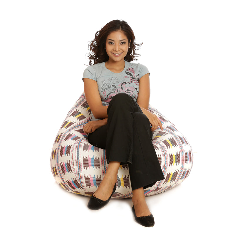 Style Homez Classic Cotton Canvas IKAT Printed Bean Bag XXL Size With Fillers