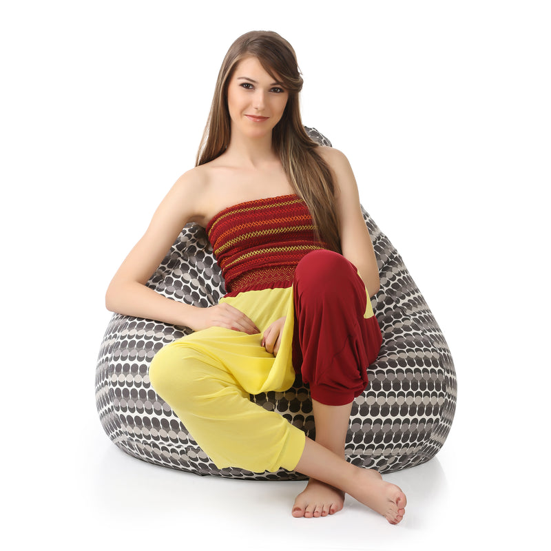 Style Homez Classic Cotton Canvas Polka Dots Printed Bean Bag XXXL Size with Bean Refill Fillers