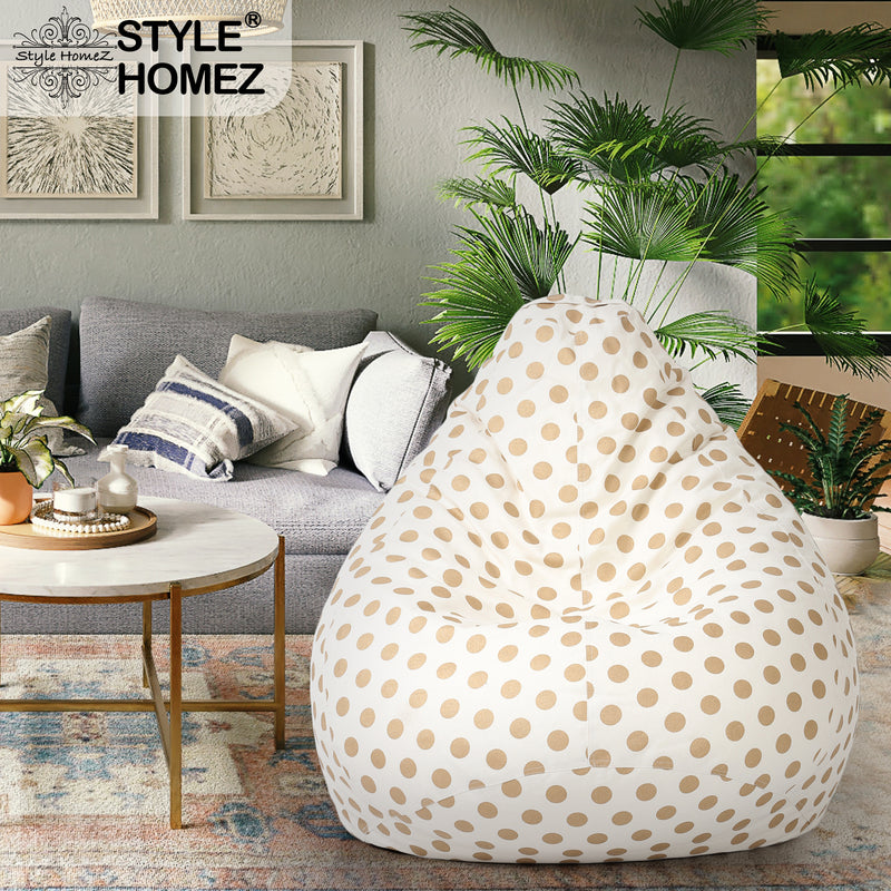 Style Homez Classic Cotton Canvas Polka Dots Printed Bean Bag XXXL Size Cover Only