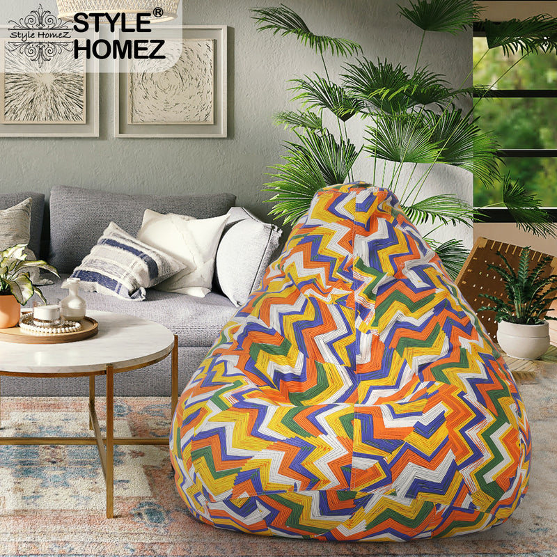 Style Homez Classic Cotton Canvas Geometric Printed Bean Bag XXXL Size Cover Only