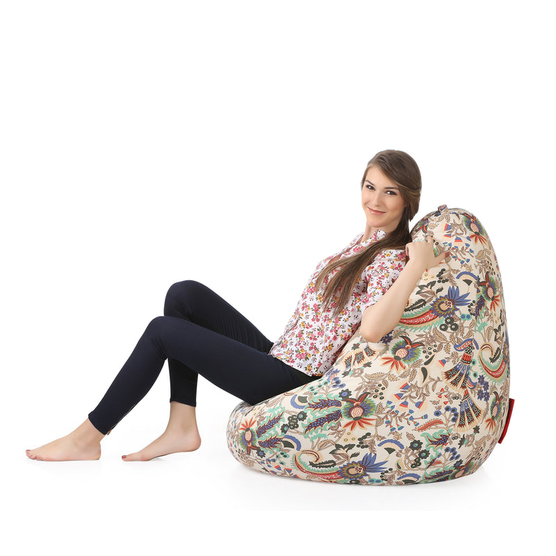 Style Homez Classic Cotton Canvas Floral Printed Bean Bag XXXL Size with Bean Refill Fillers