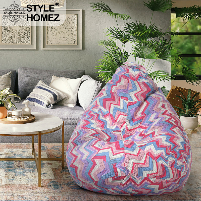 Style Homez Classic Cotton Canvas Geometric Printed Bean Bag XXXL Size with Bean Refill Fillers