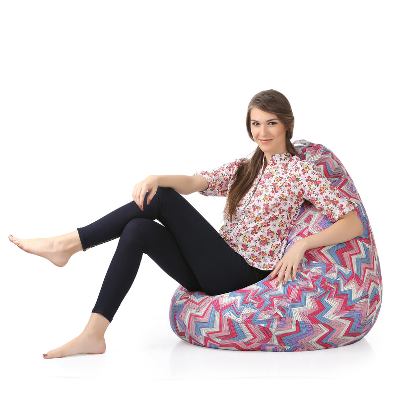 Style Homez Classic Cotton Canvas Geometric Printed Bean Bag XXXL Size with Bean Refill Fillers