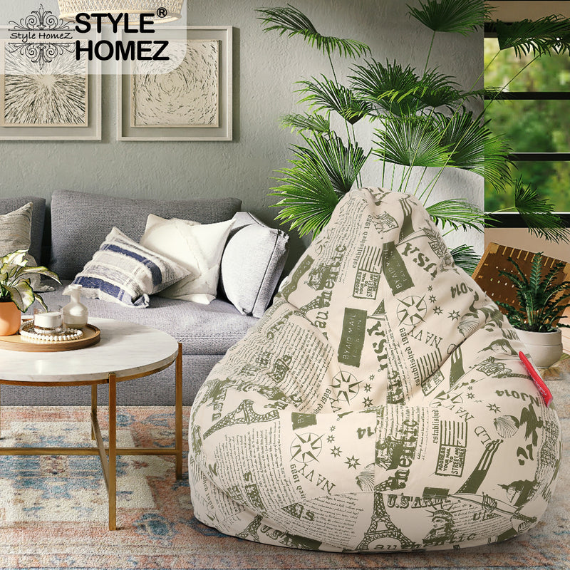 Style Homez Classic Cotton Canvas Abstract Printed Bean Bag XXXL Size with Bean Refill Fillers