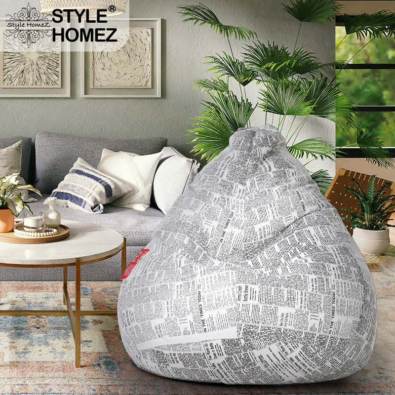 Style Homez Classic Cotton Canvas Newspaper Printed Bean Bag XXXL Size Cover Only