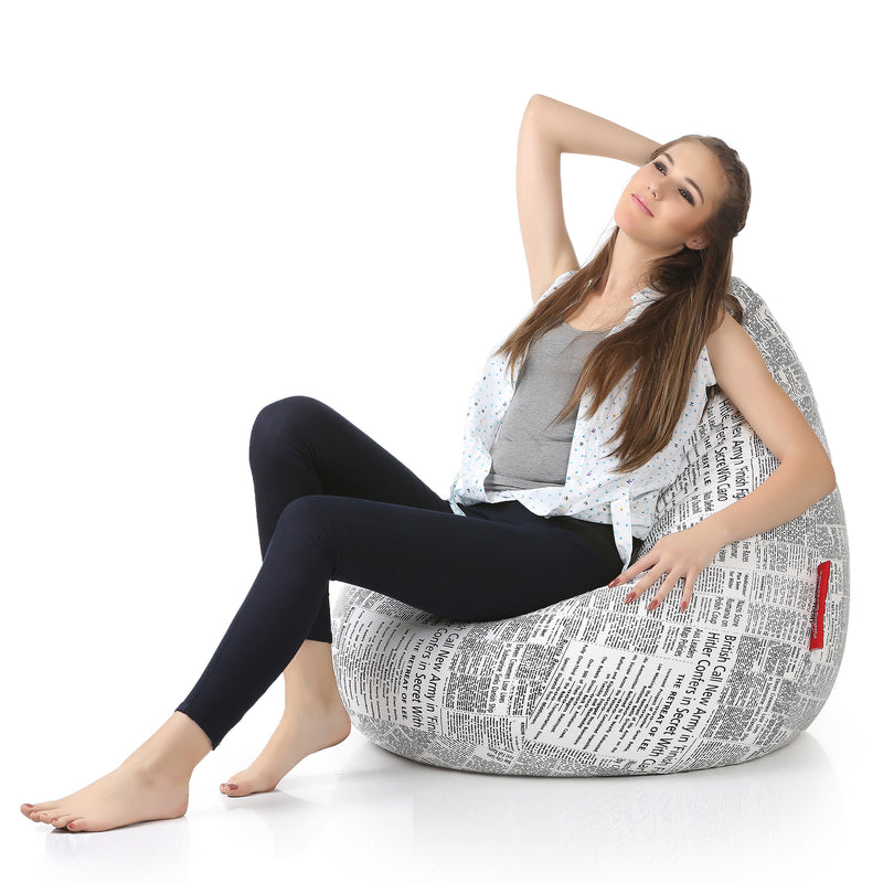 Style Homez Classic Cotton Canvas Newspaper Printed Bean Bag XXXL Size with Bean Refill Fillers