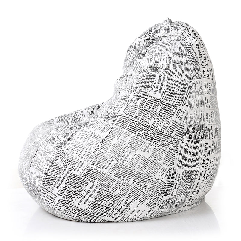 Style Homez Classic Cotton Canvas Newspaper Printed Bean Bag XXXL Size with Bean Refill Fillers