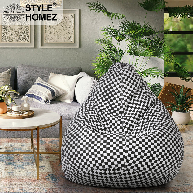 Style Homez Classic Cotton Canvas Checker-ed Printed Bean Bag XXXL Size with Bean Refill Fillers