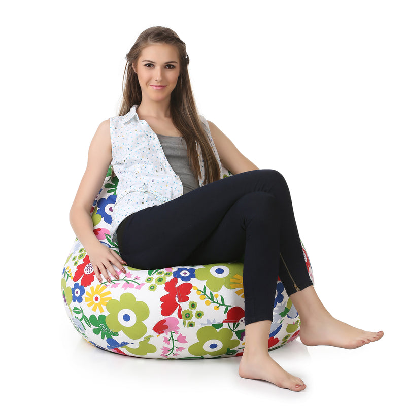 Style Homez Classic Cotton Canvas Floral Printed Bean Bag XXXL Size with Bean Refill Fillers