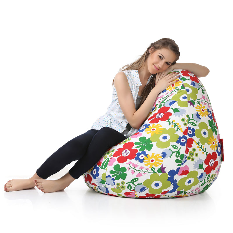 Style Homez Classic Cotton Canvas Floral Printed Bean Bag XXXL Size Cover Only