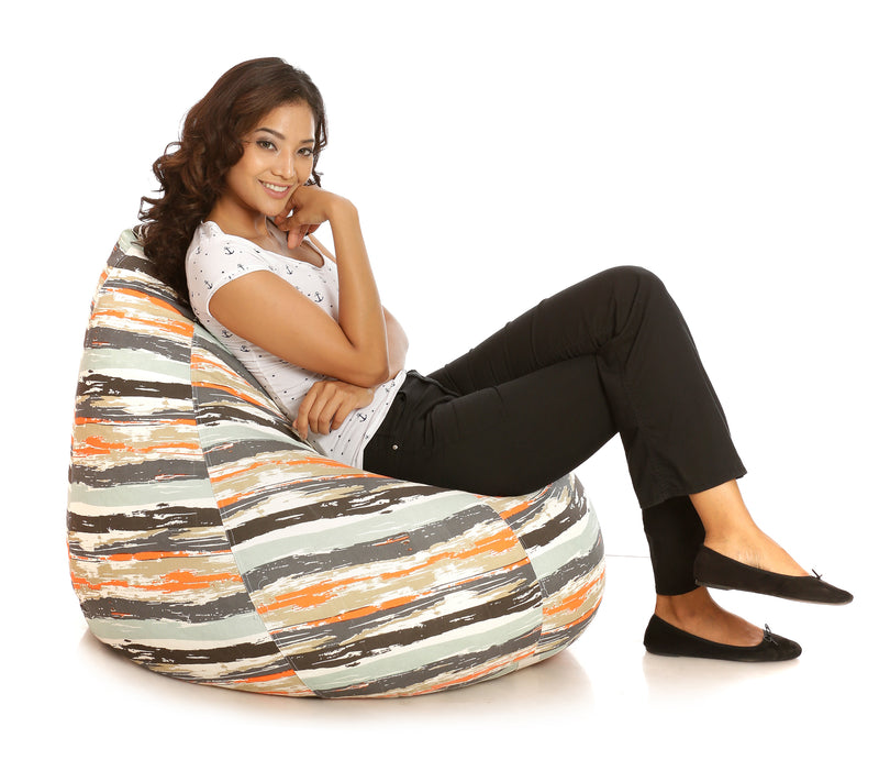 Style Homez Classic Cotton Canvas Stripes Printed Bean Bag XXXL Cover Only