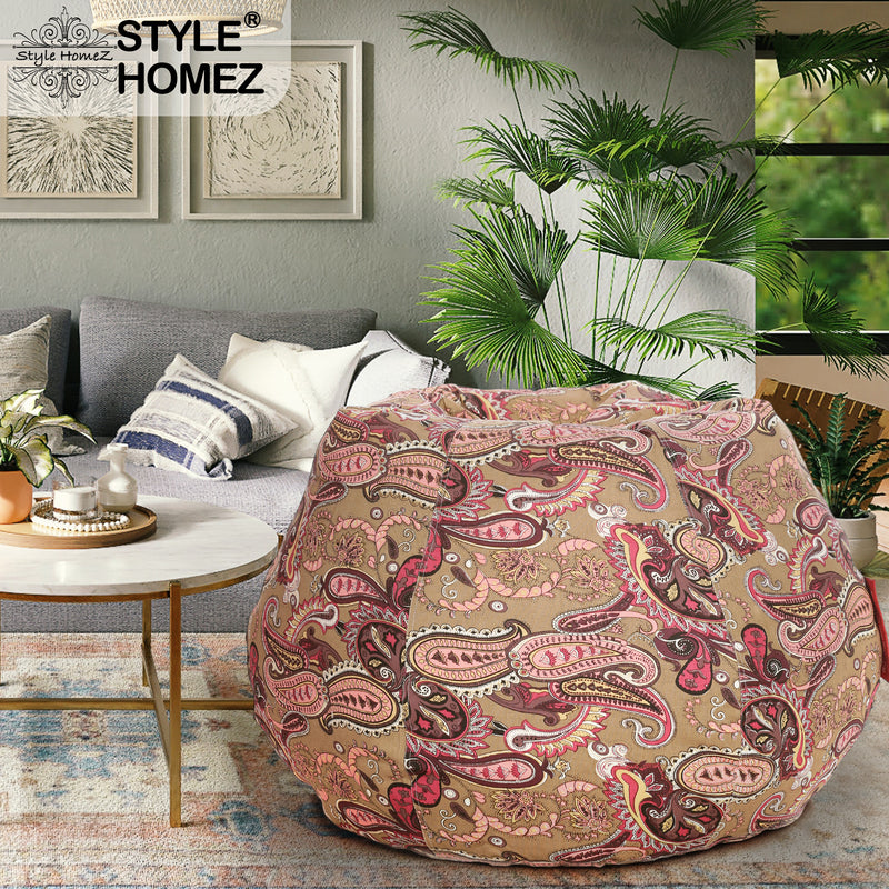 Style Homez Classic Cotton Canvas Paisley Printed Bean Bag XXXL Size with Bean Refill Fillers