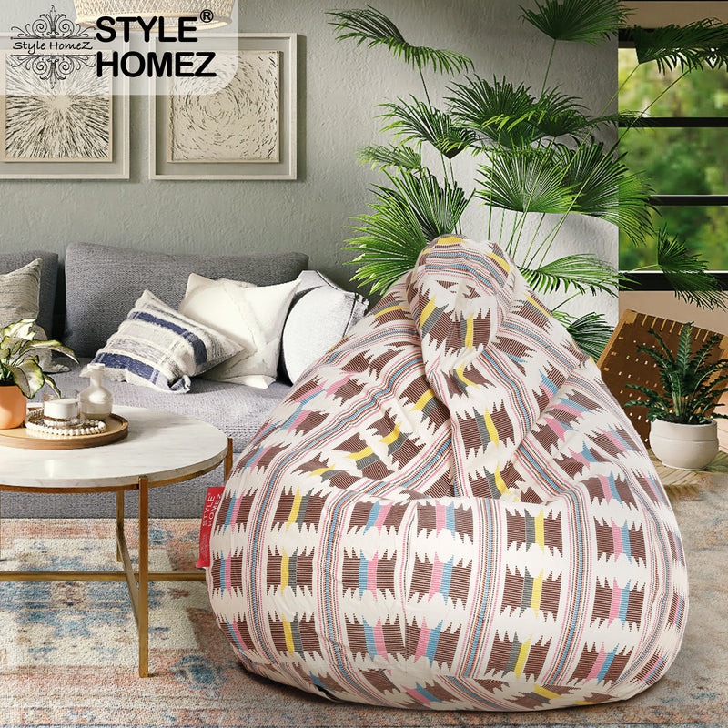 Style Homez Classic Cotton Canvas IKAT Printed Bean Bag XXXL Cover Only