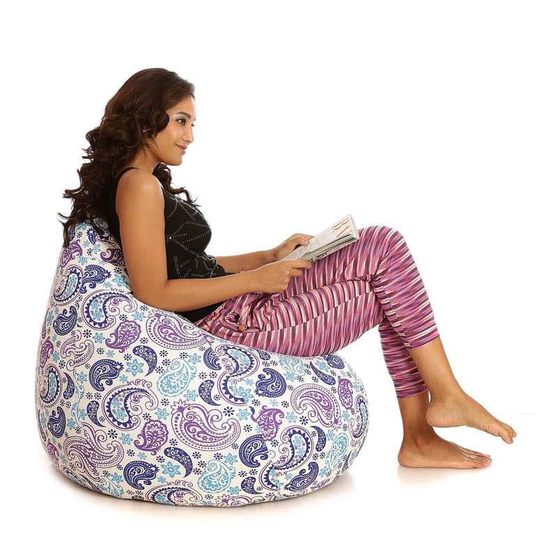 Style Homez Classic Cotton Canvas Paisley Printed Bean BagXXXL Size with Bean Refill Fillers