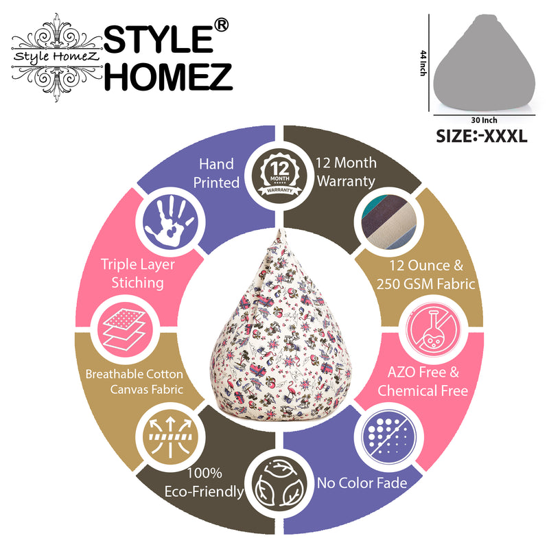 Style Homez Classic Cotton Canvas Abstract Printed Bean Bag XXXL Cover Only