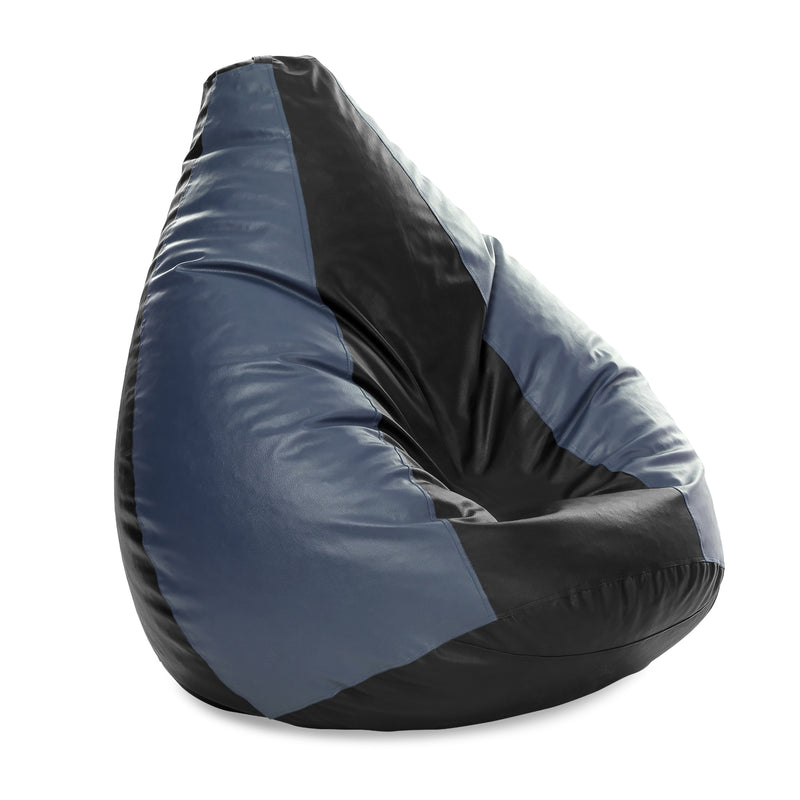Style Homez Premium Leatherette Classic Jumbo Bean Bag Jumbo Size SAC Black Grey Color Filled with Beans Fillers