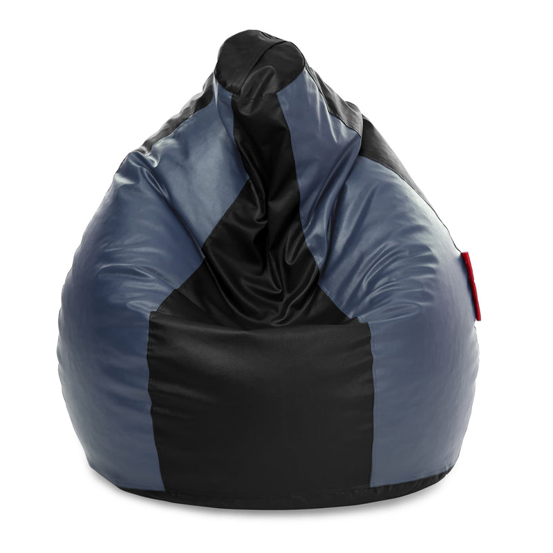 Style Homez Premium Leatherette Classic Jumbo Bean Bag Jumbo Size SAC Black Grey Color Filled with Beans Fillers