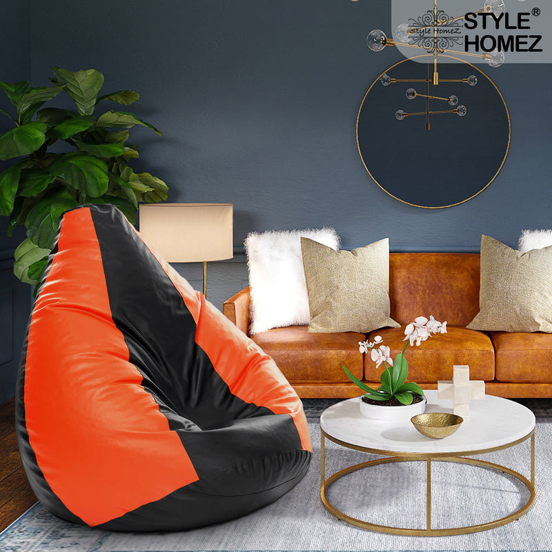 Style Homez Premium Leatherette Classic Jumbo Bean Bag Jumbo Size SAC Black Orange Color, Cover Only